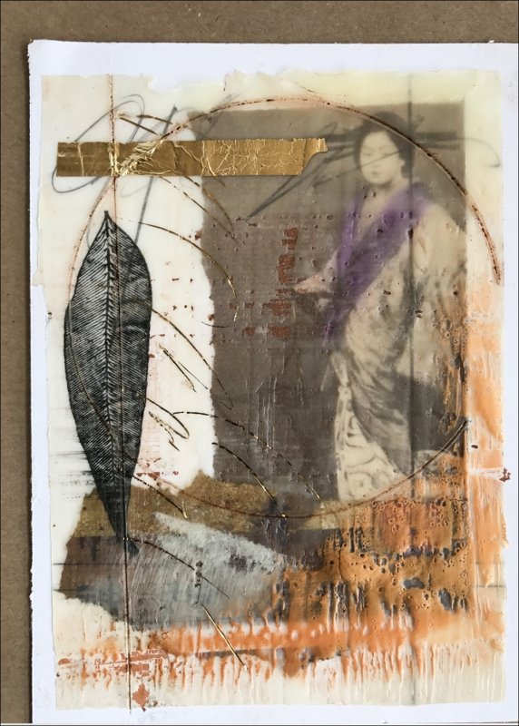 11 Lyn Belisle, collage with wax, walnut oil, book foil, gold leaf