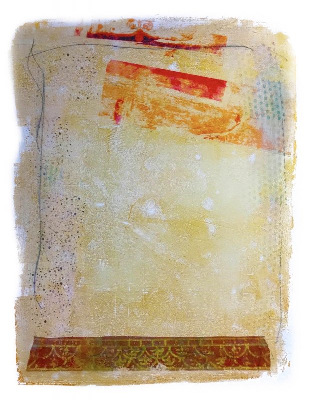 Pencil, paint, stamping, collage  