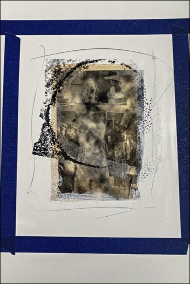 33 Demo gelatin monoprint, pencil markings, emulsion lift, tengucho paper