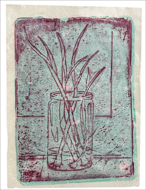 10 Mary, Monoprint over background